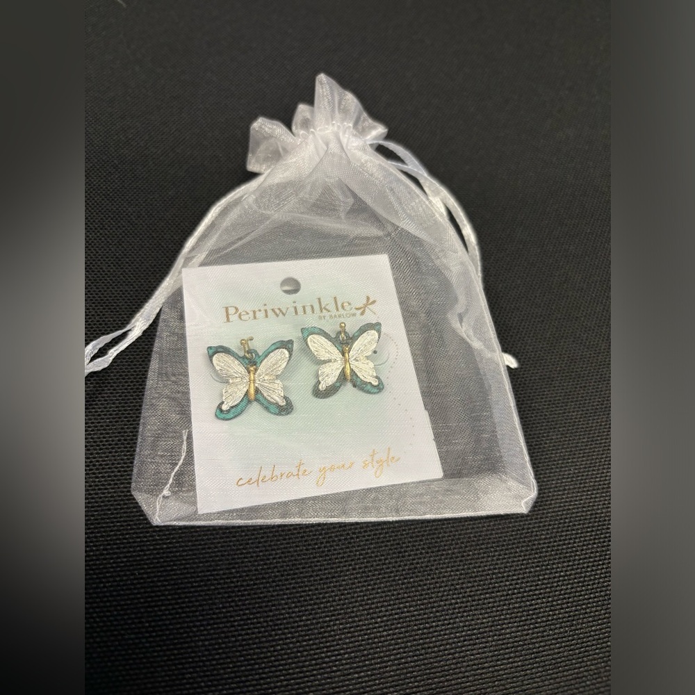 Periwinkle butterfly pierced earrings NWT never worn silver, green & gold - Picture 1 of 2